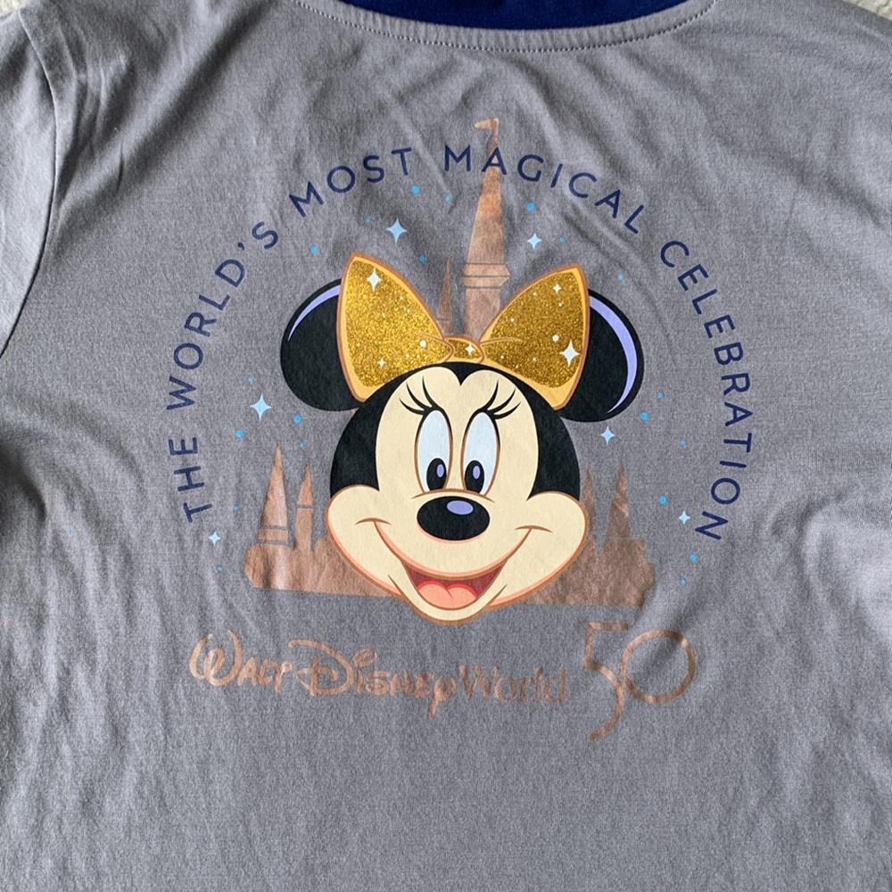Walt Disney World 50 Anniversary Tee Shirt Short Sleeve Large Gray Minnie Mouse